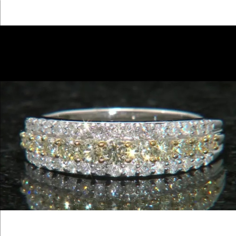 14 Kt White Gold .75 yellow & white diamond ring